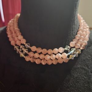 Pink and silver bead necklace 12 inches